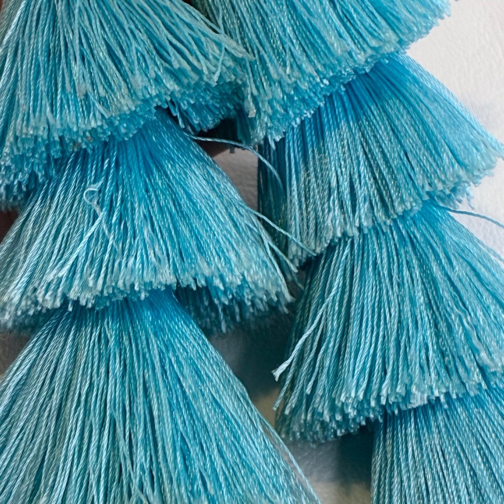 BaubleBar Tassel Earrings Tiered Fringe Turquoise Blue Abalone Shell Statement - Picture 12 of 14